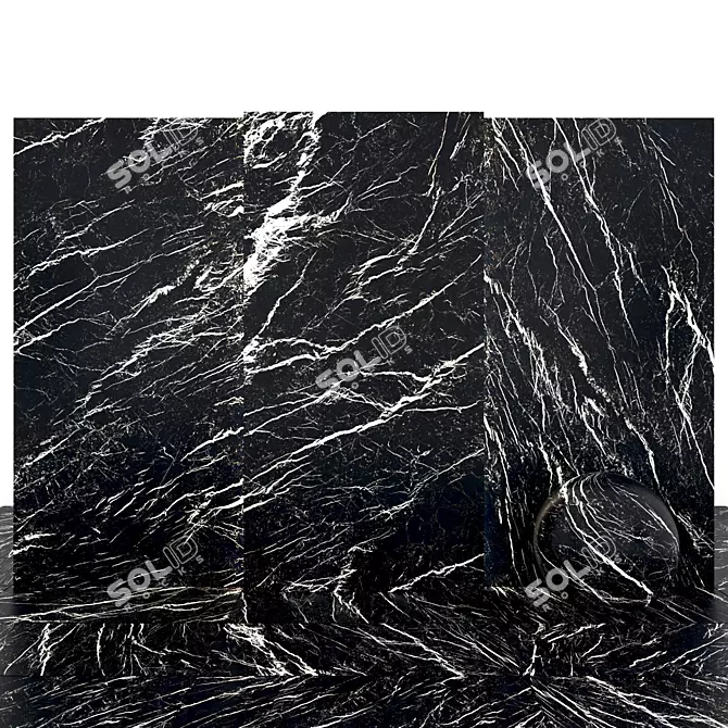 Glossy Deep Black Marble Tiles 3D model image 1