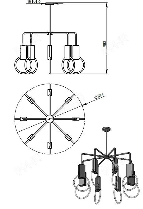 Circus 8 Brass & Steel Lamp 3D model image 4