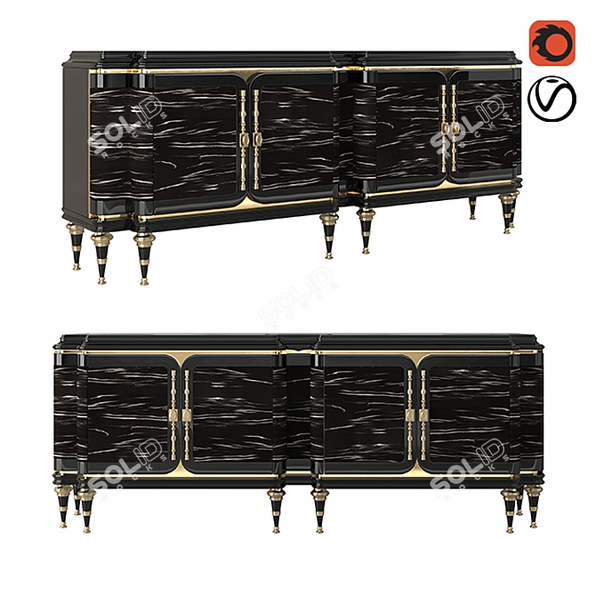 Luxury Black Wood Console 3D model image 1