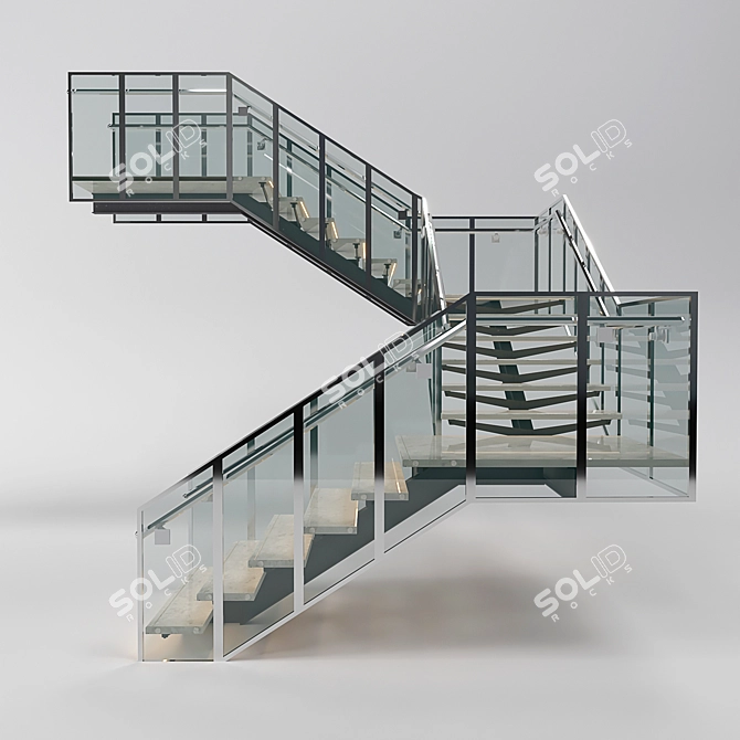 Sleek Glass Staircase 3D model image 2