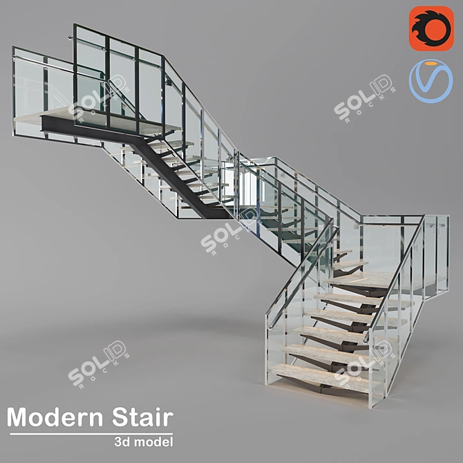 Sleek Glass Staircase 3D model image 5