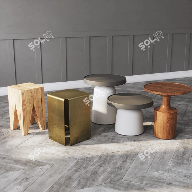 Designer Side Tables Set 3D model image 2