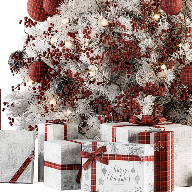  Festive Red & White Christmas Tree with Gift 3D model image 2