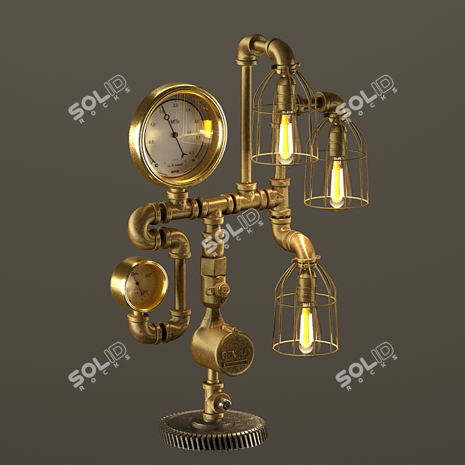 Vintage Industrial Pipe Table Lamp 3D model image 1