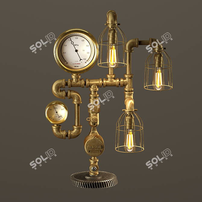 Vintage Industrial Pipe Table Lamp 3D model image 2