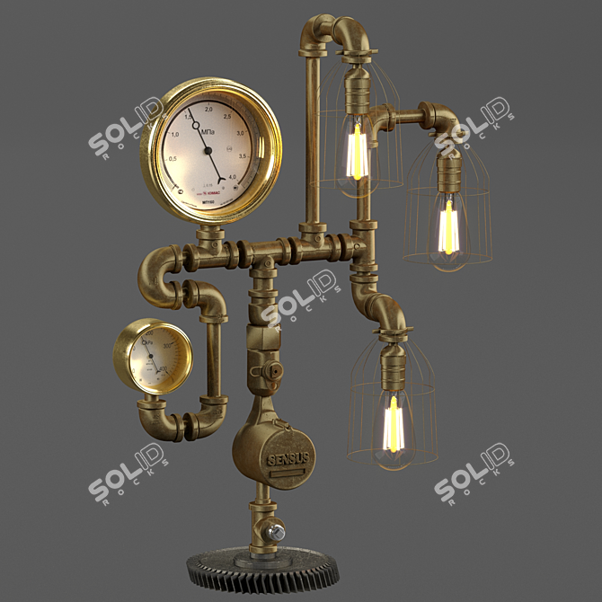 Vintage Industrial Pipe Table Lamp 3D model image 4