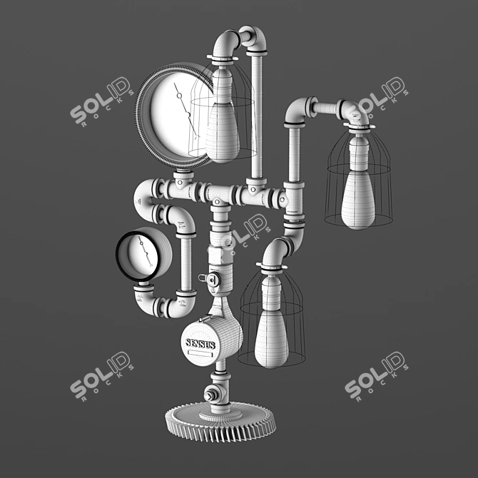 Vintage Industrial Pipe Table Lamp 3D model image 7