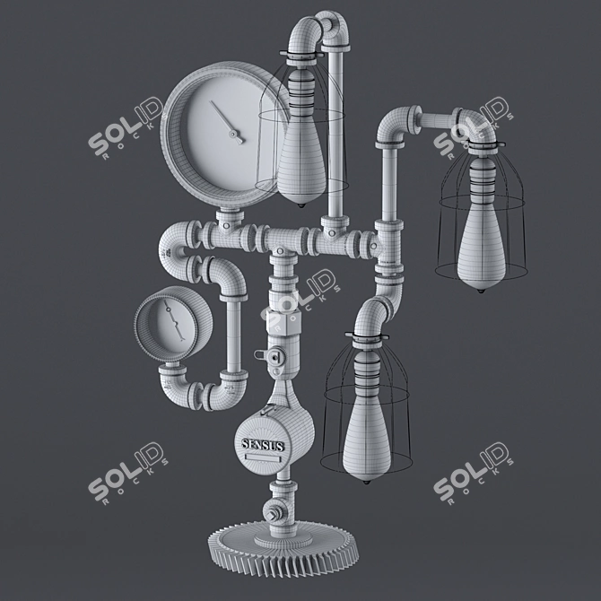 Vintage Industrial Pipe Table Lamp 3D model image 10