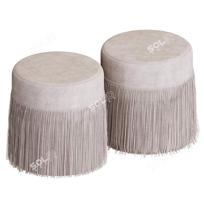 Elegant Fringed Muslin Pouf 3D model image 2