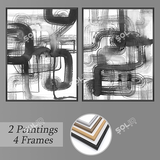 Diverse Art Set: 2 Paintings & 4 Frames 3D model image 1