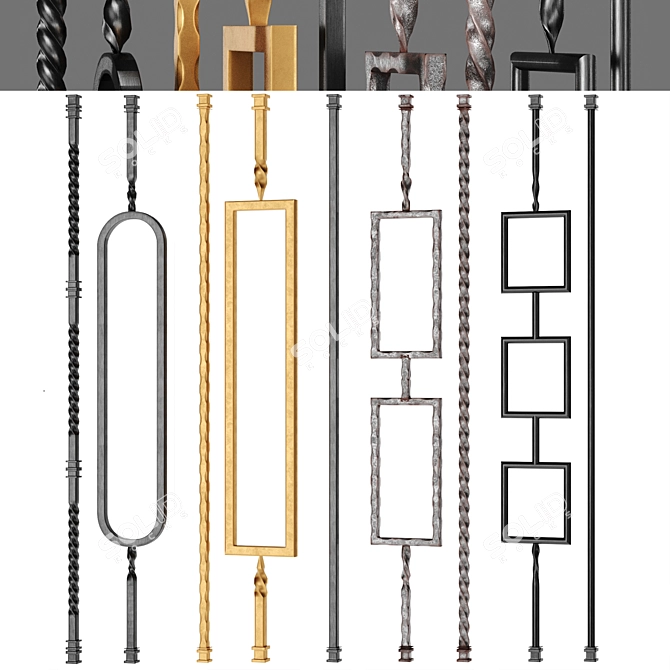 Elegant Wrought Iron Fence 3D model image 7