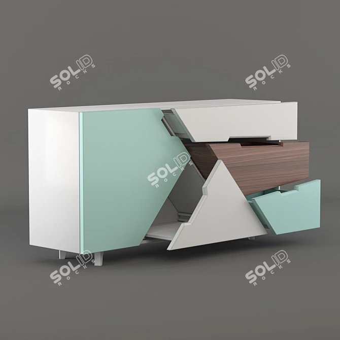  Contemporary Tangram Sideboard: Dual Material Design 3D model image 2