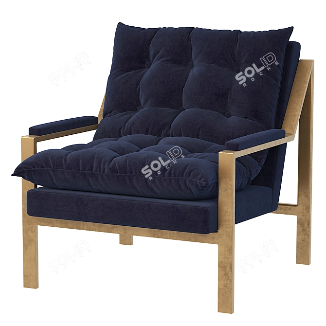 Regency Blue Velvet Gold Arm Chair 3D model image 1