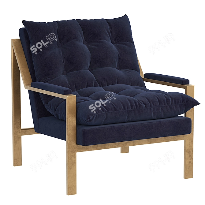 Regency Blue Velvet Gold Arm Chair 3D model image 2