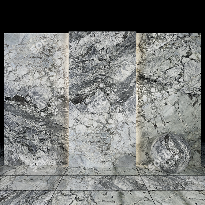 Glossy Gray Calacatta Slabs & Tiles 3D model image 2