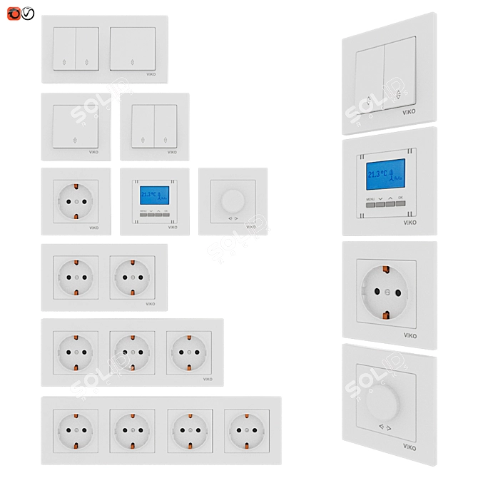 Versatile VIKO Switch and Socket Set 3D model image 1