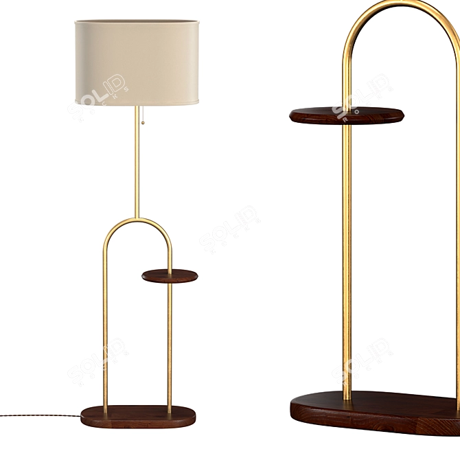 Elegant Brass and Walnut Floor Lamp 3D model image 2