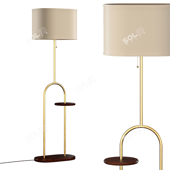 Elegant Brass and Walnut Floor Lamp 3D model image 3