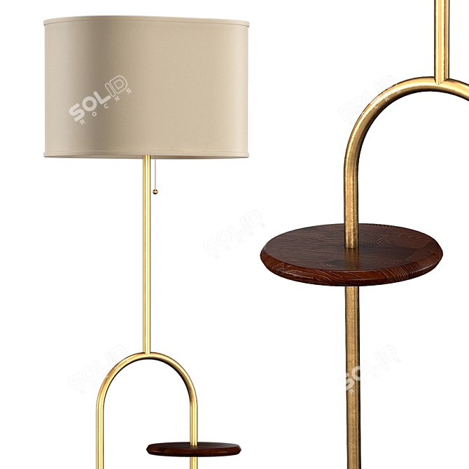 Elegant Brass and Walnut Floor Lamp 3D model image 4