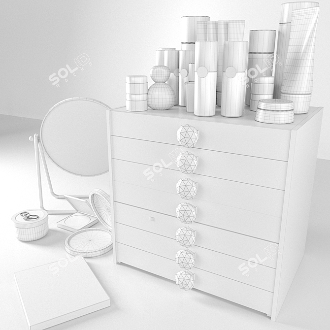 Luxury Cosmetics Set: Makeup, Salon, Mirror, Gold 3D model image 2