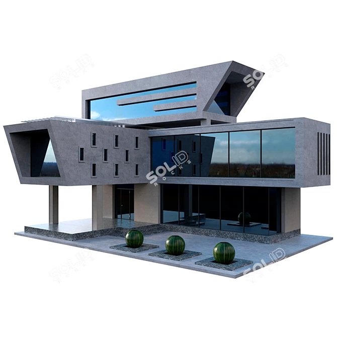 High-Tech Monolith House 3D model image 1