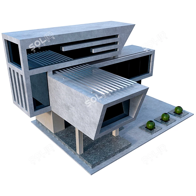 High-Tech Monolith House 3D model image 3