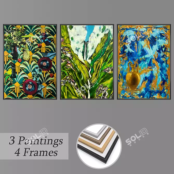 Versatile Set of Wall Paintings+Frames 3D model image 1