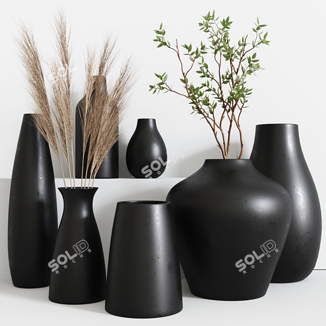 Modern Black Vases: Elegant Home Decor 3D model image 1