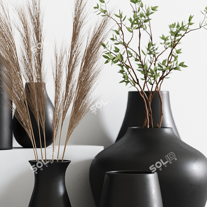 Modern Black Vases: Elegant Home Decor 3D model image 2