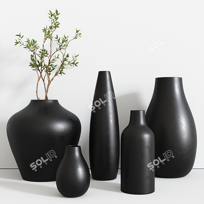 Modern Black Vases: Elegant Home Decor 3D model image 6