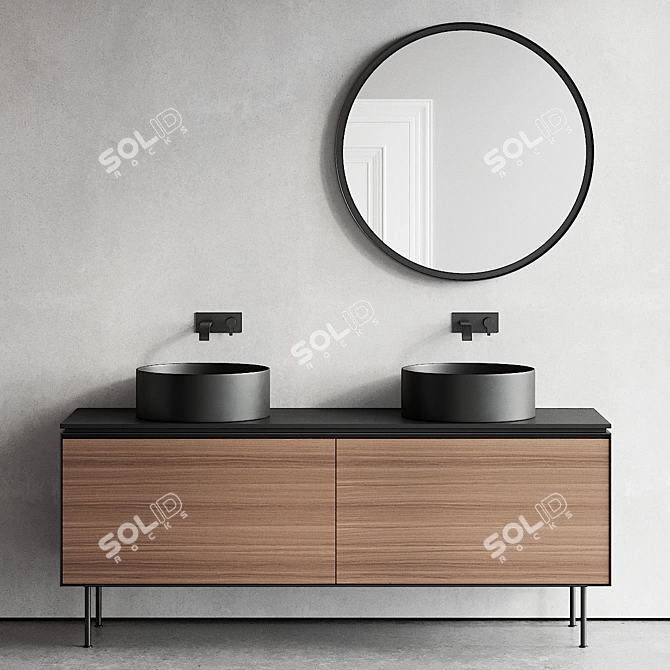 Nic Design Lama Vanity Set 3 - Ceramic MDF, Countertop Washbasin, Round Mirror 3D model image 1