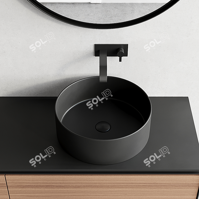 Nic Design Lama Vanity Set 3 - Ceramic MDF, Countertop Washbasin, Round Mirror 3D model image 3
