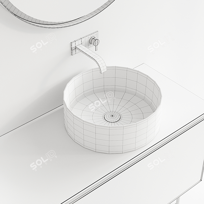 Nic Design Lama Vanity Set 3 - Ceramic MDF, Countertop Washbasin, Round Mirror 3D model image 5