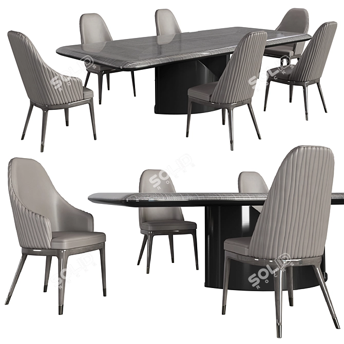 Mirage Dining Set: Elegant Madagascar Figured Mowingui Veneer Table with Quilted Leather Upholstered Chairs 3D model image 1