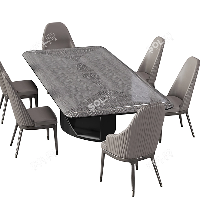 Mirage Dining Set: Elegant Madagascar Figured Mowingui Veneer Table with Quilted Leather Upholstered Chairs 3D model image 4