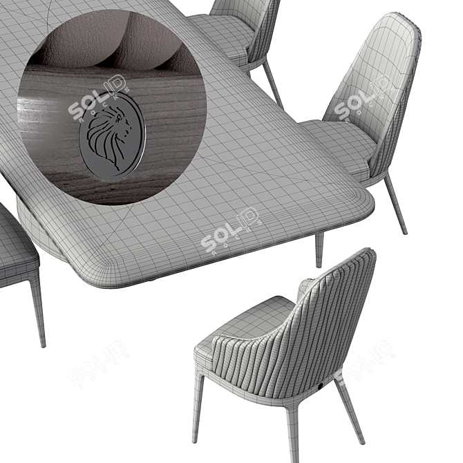 Mirage Dining Set: Elegant Madagascar Figured Mowingui Veneer Table with Quilted Leather Upholstered Chairs 3D model image 5