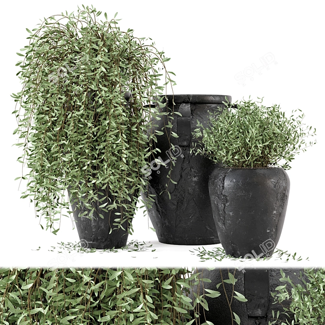 Rustic Concrete Pot Outdoor Tree Set 3D model image 1