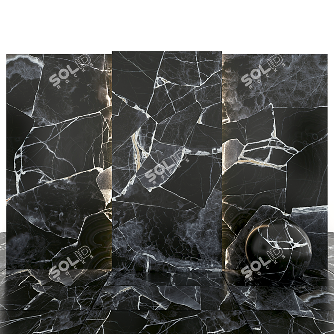 Elegant Black Marble Slabs: 8 Textures with High Gloss 3D model image 1