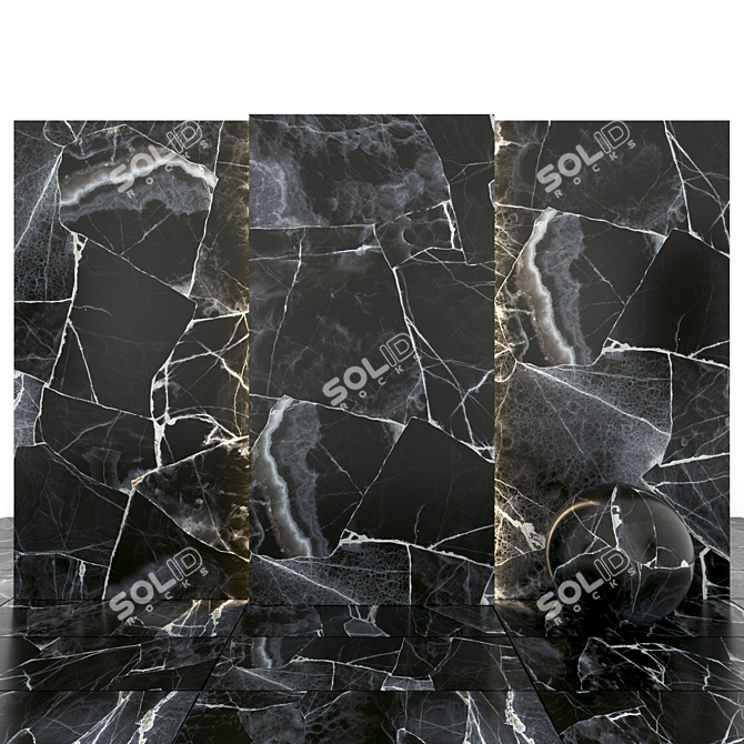 Elegant Black Marble Slabs: 8 Textures with High Gloss 3D model image 2
