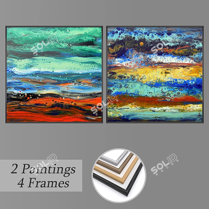 Gallery Collection: 2 Paintings with 4 Frame Options 3D model image 1