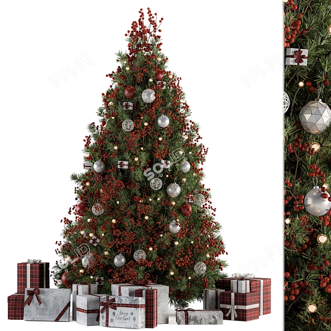 Festive Red and Green Christmas Tree Decoration 3D model image 1