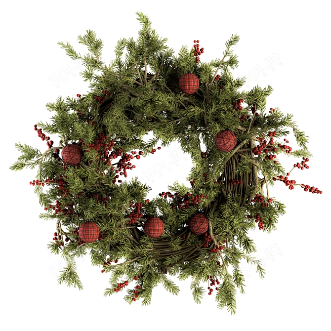  Festive Holiday Wreath - Red and Green Christmas Décor 3D model image 1