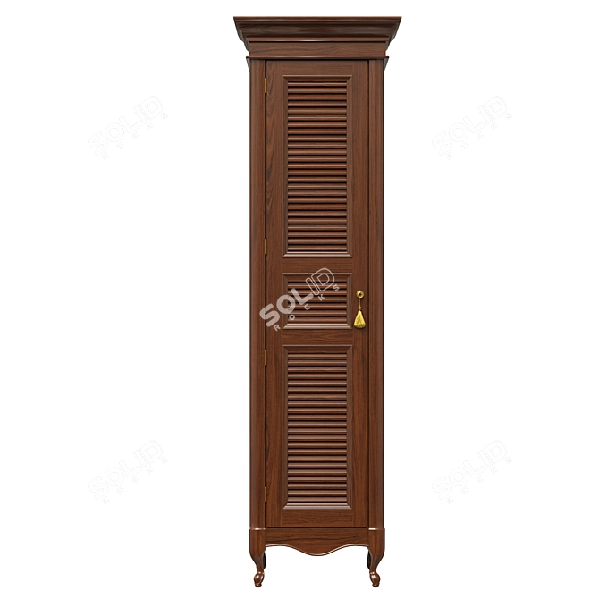 Classic Wood Wardrobe with Glass Door 3D model image 1