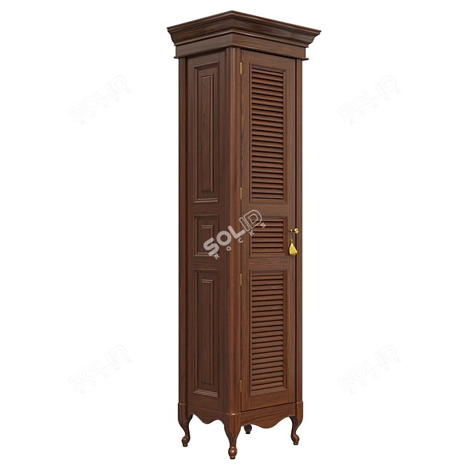 Classic Wood Wardrobe with Glass Door 3D model image 3