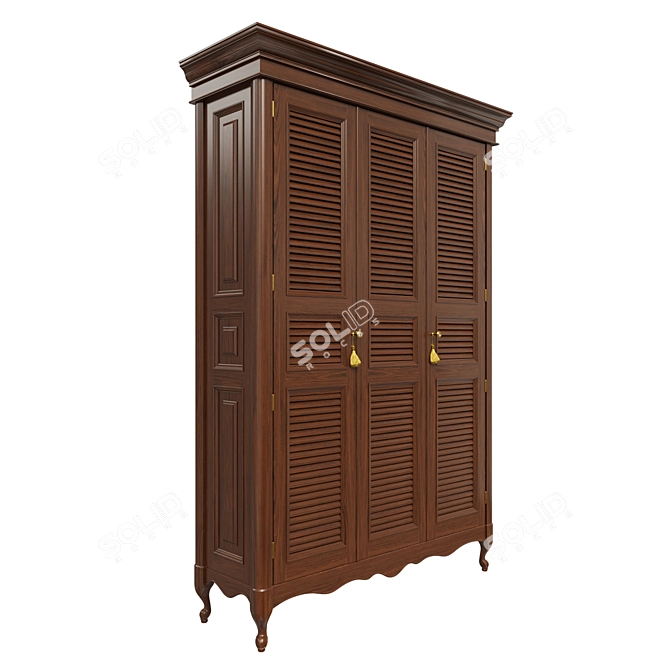 Classic Wood Wardrobe 3D model image 2