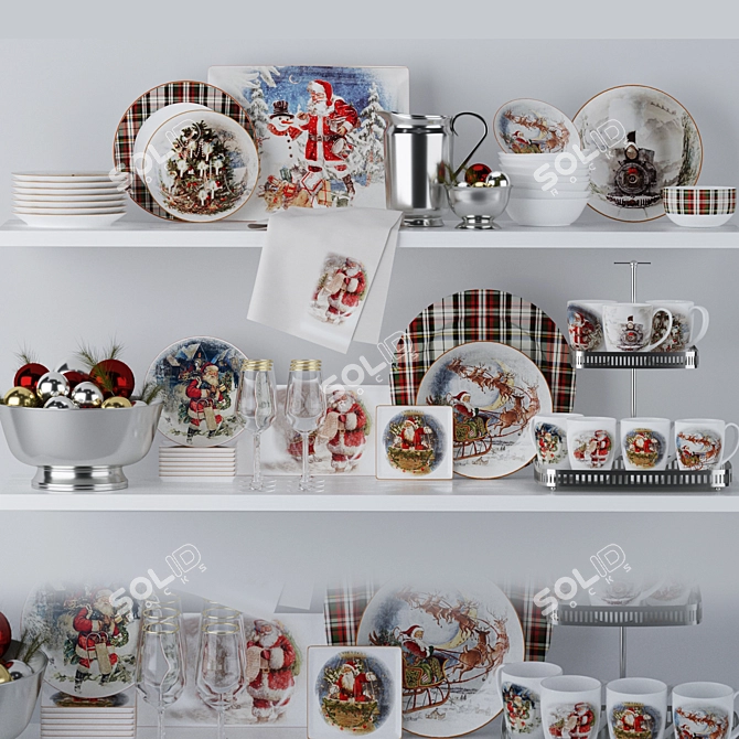 Vintage Christmas Decor Set 3D model image 3