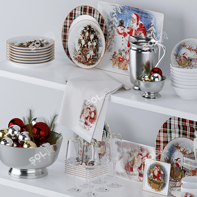 Vintage Christmas Decor Set 3D model image 10