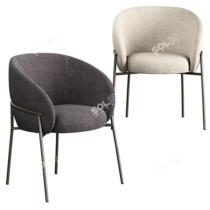 Elegant Brown Marble Dining Table & Brass Chair Combo 3D model image 2