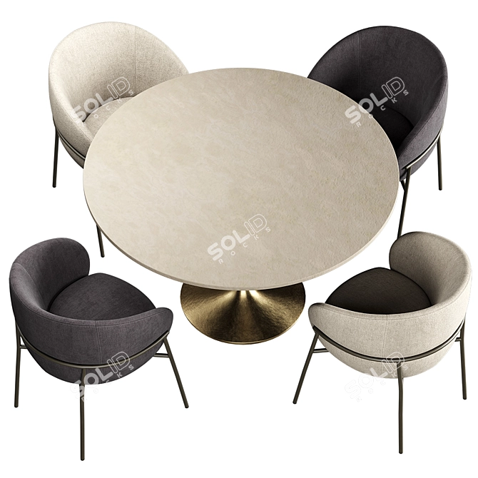 Elegant Brown Marble Dining Table & Brass Chair Combo 3D model image 4