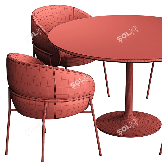 Elegant Brown Marble Dining Table & Brass Chair Combo 3D model image 5